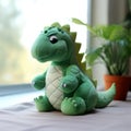 Backlit Green Dinosaur Stuffed Animal In Cranberrycore Style