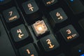 Backlit mechanical keyboard numerical buttons detail shot. Royalty Free Stock Photo