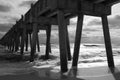 Backlit Pensacola Beach Fishing Pier (B&W) Royalty Free Stock Photo