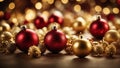 Backlit Setting with Red and Gold Christmas Orbs Arranged on the Floor. AI Generated