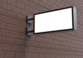 Back lit signage board, led glow advertising board, vinyl company sign on brick wall.