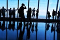 Backlit Silhouettes, People Looking at View from One World Trade Center Observatory, Manhattan