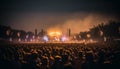 Backlit stage, smoke, crowd, illuminated night generated by AI