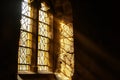 backlit stained glass in castle windows