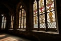 backlit stained glass in castle windows Royalty Free Stock Photo