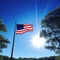 Backlit US flag in nature for Labor Photo