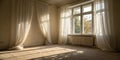 Backlit window with white curtains in empty room Royalty Free Stock Photo