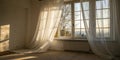 Backlit window with white curtains in empty room Royalty Free Stock Photo