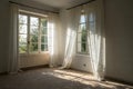 Backlit window with white curtains in empty room Royalty Free Stock Photo