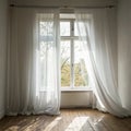 Backlit window with white curtains in empty room Royalty Free Stock Photo