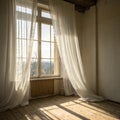 Backlit window with white curtains in empty room Royalty Free Stock Photo