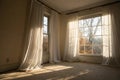 Backlit window with white curtains in empty room Royalty Free Stock Photo