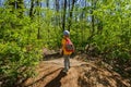 Backpack child hiking summer green. kid