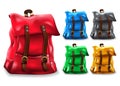 Backpack 3D Realistic Bag Set Design with Different Color Variations Like Red, Blue Royalty Free Stock Photo