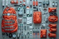 A backpack equipped with assorted first aid items