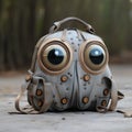 Cute Steampunk Backpack With Eyes: Photorealistic Rendering In Light Gray And Dark Beige