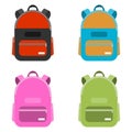 Backpack. Flat design. Set of kids school bags isolated on white background. Colored school backpacks set Royalty Free Stock Photo