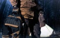 Backpack and gear woods composition. Royalty Free Stock Photo