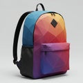 Backpack with a geometric design featuring a gradient from blue to red and purple, Royalty Free Stock Photo