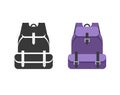 Backpack icon shape black vector or travel bag and camping knapsack isolated graphic flat cartoon illustration, hiking back pack