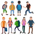 Backpack icons set, cartoon style