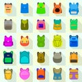 Backpack icons set, flat style