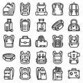 Backpack icons set, outline style