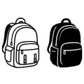 Backpack illustration, black and white, outline and silhouette, transparent background Royalty Free Stock Photo