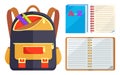 Backpack for Kids with ABC Open Copybook Vector Royalty Free Stock Photo