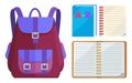 Backpack for Kids with ABC Open Copybook Vector Royalty Free Stock Photo