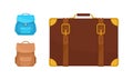 Backpack or Knapsack and Trunk with Handle Vector Set Royalty Free Stock Photo