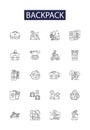 Backpack line vector icons and signs. Rucksack, Bag, Pack, Sack, Knapsack, Satchel, Load, Carrier outline vector