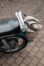 Backpack on the luggage rack of an old motorcycle at the Golden Oldies in Wittenberg Royalty Free Stock Photo