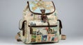 Backpack Made from Folded Maps and Vintage Postcards â Artistic Travel Concept Design Royalty Free Stock Photo
