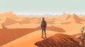 backpack man trek landscape travel desert journey hike male walking adventure. Generative AI.