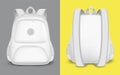 Backpack mockup set, vector isolated illustration. Realistic white school bag, sport tourist rucksack.