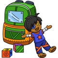 Backpack and a Plushie Cartoon Colored Clipart