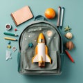 A backpack with rocket.Back to school. Generated AI Image Royalty Free Stock Photo