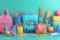 Backpack with school supplies. Back to school concept. By generative Ai Royalty Free Stock Photo