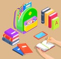 Backpack with School Supplies and Books Vector Royalty Free Stock Photo