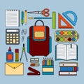 Backpack and school supplies Royalty Free Stock Photo