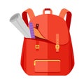 Backpack Schoolbag Icon with Notebook Ruler