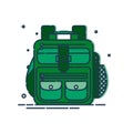 Backpack or schoolbag with pockets and zipper element. Education and study rucksack for students and traveling icon. Tourism bag.