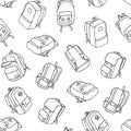 Backpack seamless pattern travel bag school bag doodle vector isolated wallpaper background white