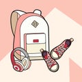 Backpack, sneakers and headphones vector isolated set. Youth fashion hipster rucksack, shoes illustration in minimalist style.