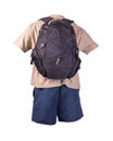 backpack sports shorts shirt with a collar with buttons isolated on white foane. clothes for every day