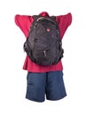 backpack sports shorts shirt with a collar with buttons isolated on white foane. clothes for every day