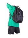 backpack sports shorts t-shirt isolated on white foane. clothes for every day