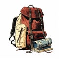 a backpack with backpack and stack of books Royalty Free Stock Photo
