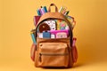 Backpack surrounded by school stationery